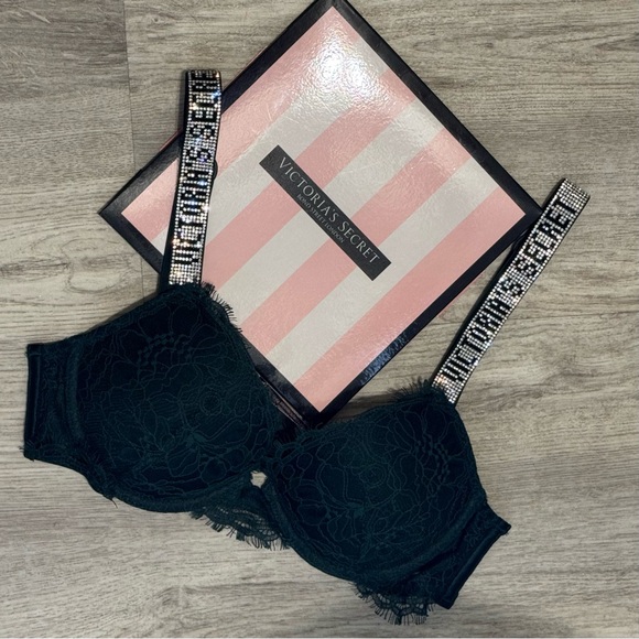 Victoria's Secret Other - VICTORIAS SECRET Very Sexy Green Christmas Shine Rhinestone Strap Pushup Bra 32B